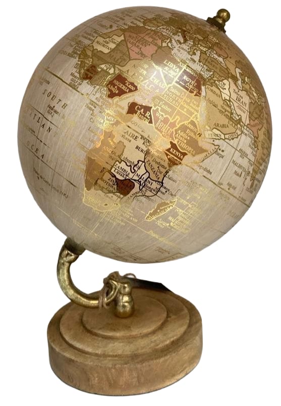 Brown & Gold Wooden Base Tabletop Globe  