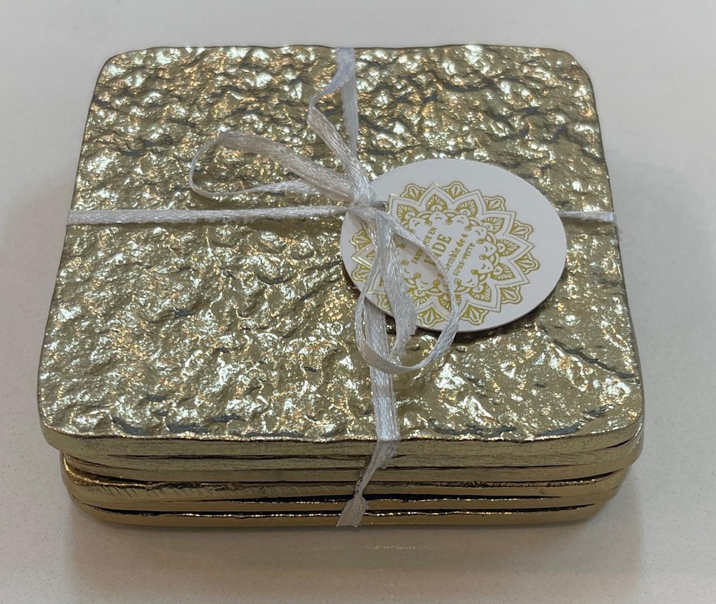 Gold Metal Textured Squared Coasters  (set of 6) 