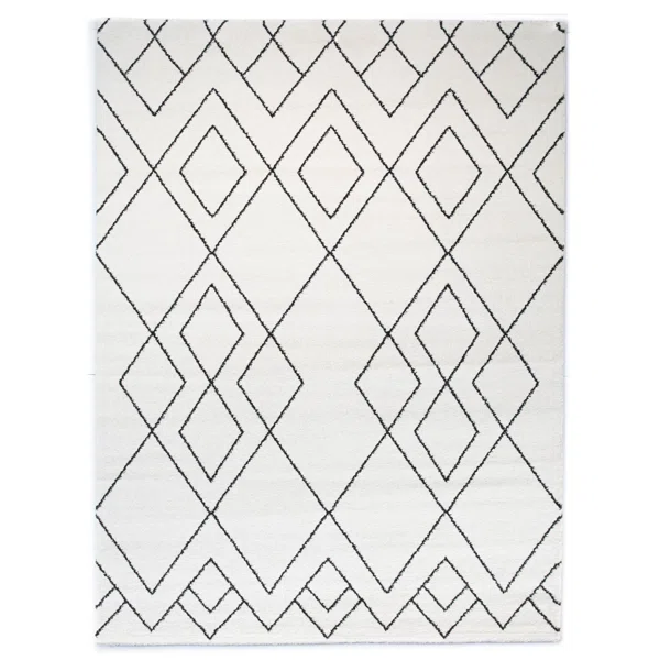 Elle Black and Ivory Geometric Diamond Pattern 7'x 10' Rug 