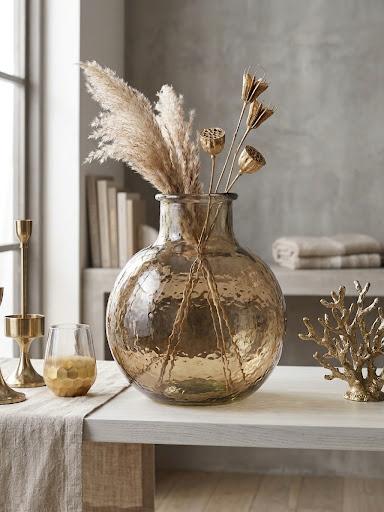 Large Bulbous Amber Glass Vase