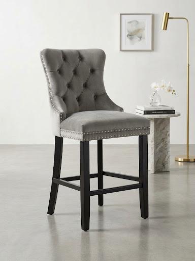 GREY STUDDED BARSTOOL