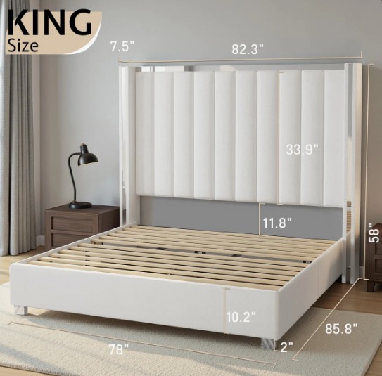 58"Tall Headboard-Velvet Upholstered King Bed