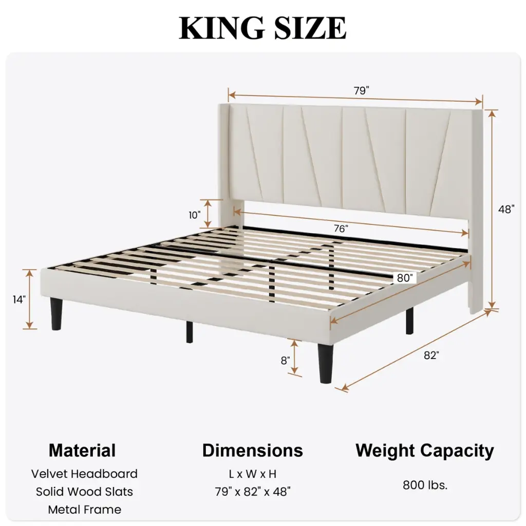 Canuto Ivory Bed with Wingback Headboard-King