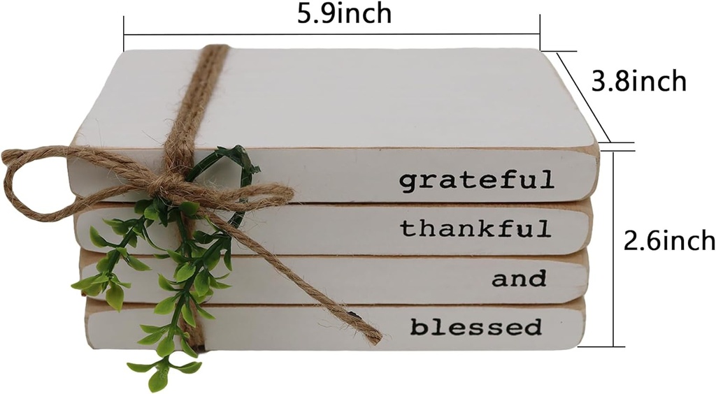 Grateful thankful & blessed decorative wooden books 4pc