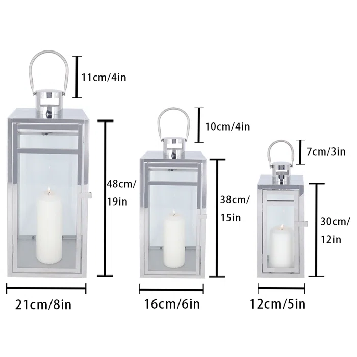 12" TABLETOP STAINLESS STEEL LANTERN - SILVER 