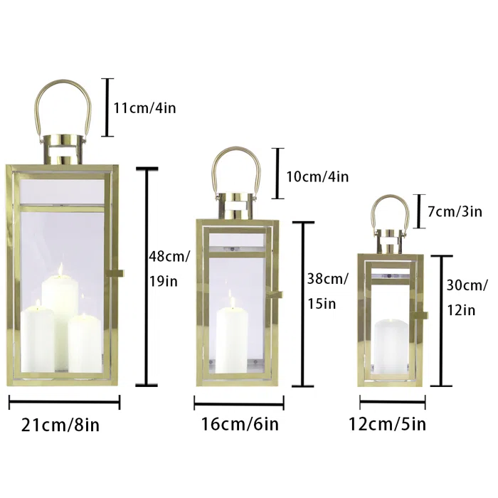 15''H Stainless Steel Tabletop Lantern-GOLD - MEDIUM