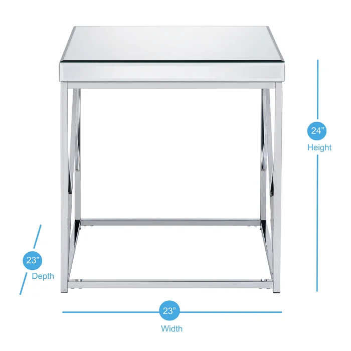 Flori Mirrored Glass Top END TABLE-Chrome