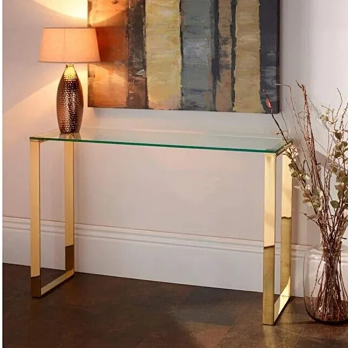 Berlind Glass Top Console Table- 30" H x 30" W x 8" D (Gold) 