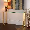 Berlind Glass Top Console Table- 30" H x 30" W x 8" D (Gold) 