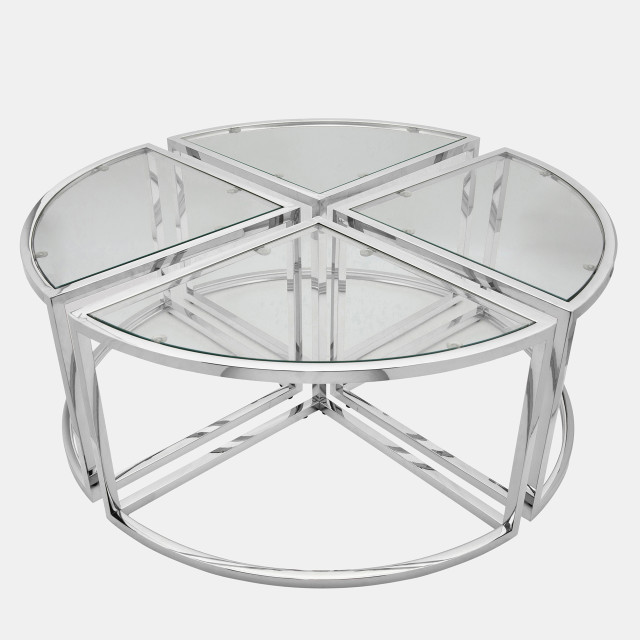 METAL PULL OUT COFFEE TABLE, SILVER 