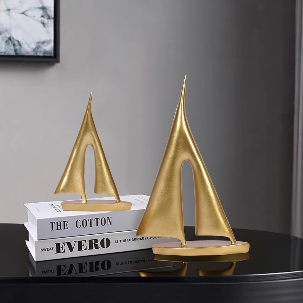 GOLD SAILBOAT DECOR SET OF 2