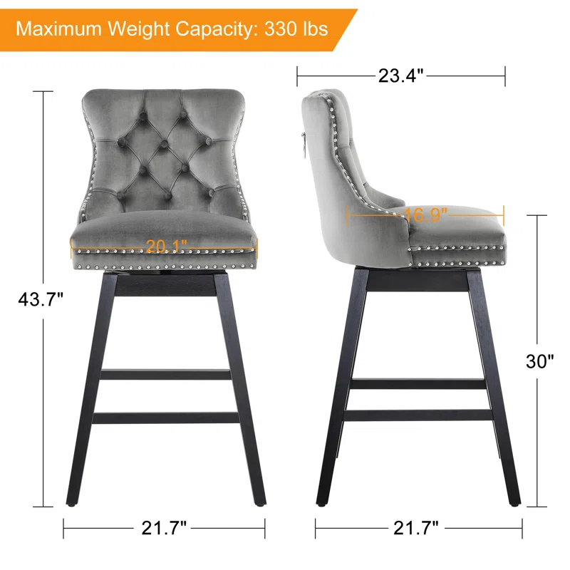 30.7" GREY SWIVEL BAR STOOL