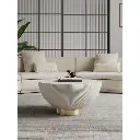 THAINE CREAM LEATHER AND MARBLE TOP COFFEE TABLE