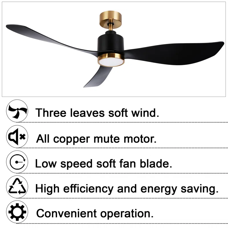 BLACK AND GOLD CEILING FAN WITH REMOTE CONTROL AND LIGHT KIT