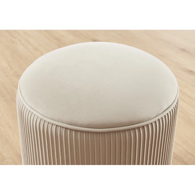  WIDE VELVET ROUND POUF OTTOMAN - TAUPE