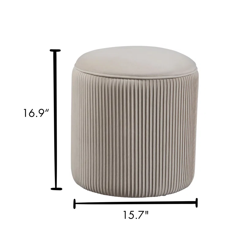  WIDE VELVET ROUND POUF OTTOMAN - TAUPE