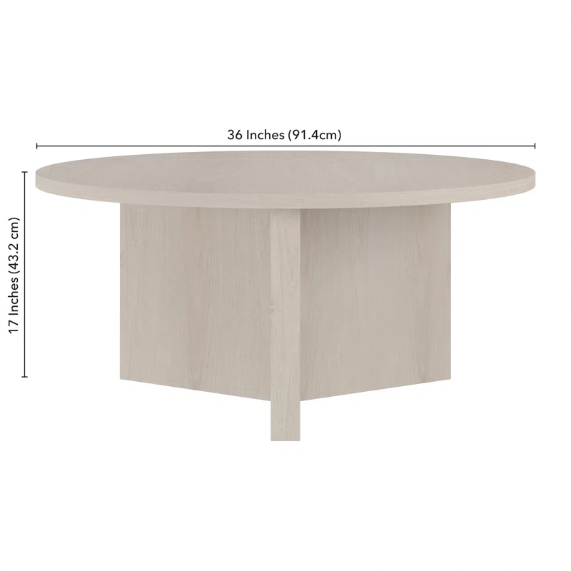 3' ALDER WHITE ROUND COFFEE TABLE - 3 LEG PLANK BASE