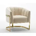 UPHOLSTERED IVORY FABRIC BARREL CHAIR WITH GOLD LEGS