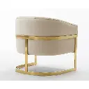 UPHOLSTERED IVORY FABRIC BARREL CHAIR WITH GOLD LEGS