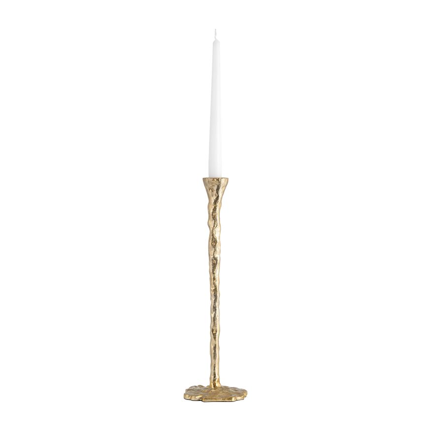 METAL, 11" FORGED TAPER CANDLEHOLDER, 
GOLD