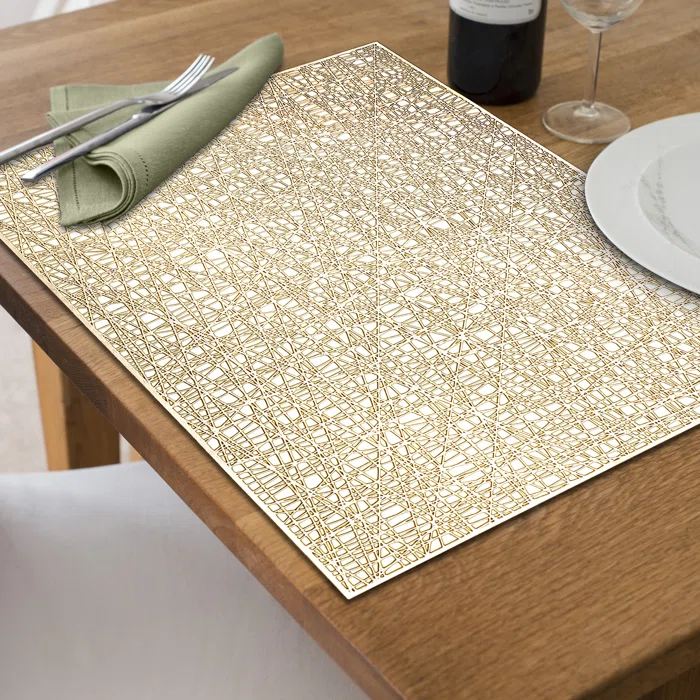 METALLIC LASER CUT PVC PLACEMAT SISAL SILVER -BEIGE (SET OF 12)