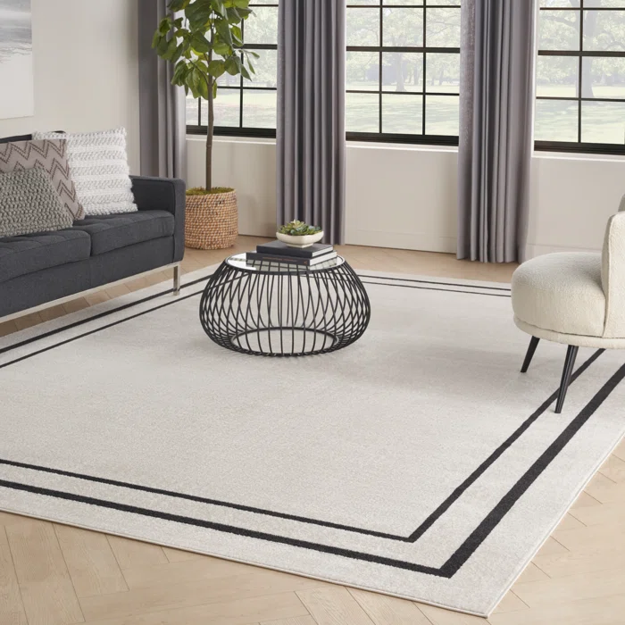 ABSTRACT MACHINE WOVEN AREA RUG OFF-WHITE RECTANGLE 8' x 10'