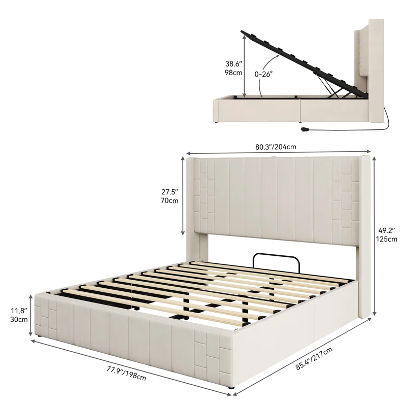 STORAGE PLATFORM BED WITH USB PORT (KING)-BEIGE 