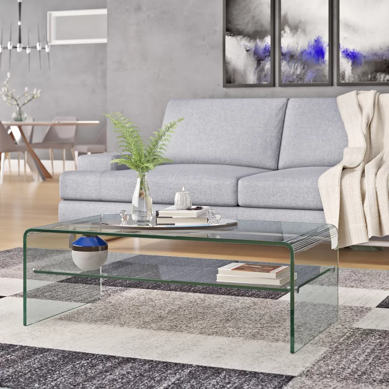 TEMPERED GLASS COFFEE TABLE WITH STORAGE