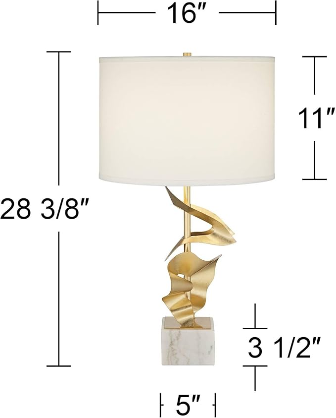 ABSTRACT SCULPTURE MODERN GLAM LUXE END TABLE LAMP - GOLD & MARBLE