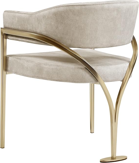 CONTEMPORARY VELVET UPHOLSTERED ACCENT CHAIR WITH BRUSHED BRASS METAL FRAME  