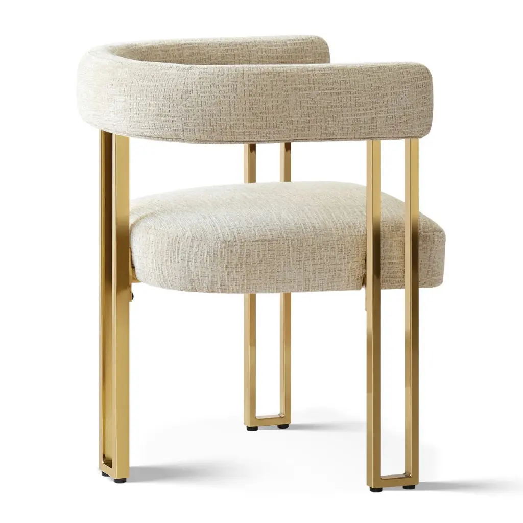 Chenille Upholstered 
Armchair -Gold & White 
