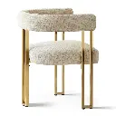 Chenille Upholstered 
Armchair -Gold & White 