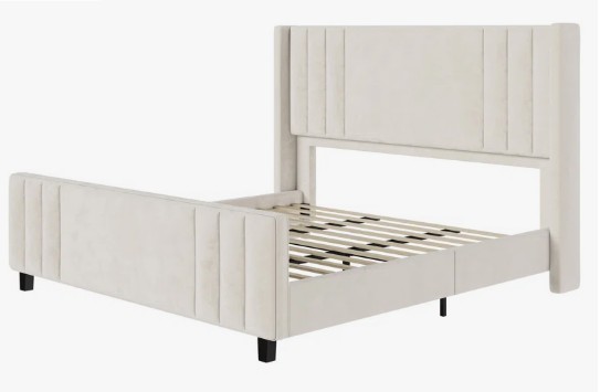 Cream Aurieona Upholstered Platform Bed-King   