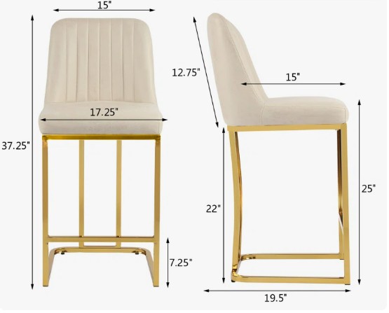 37.25" Beige Faux Upholstered Stool with Gold Metal Frame 