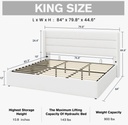 White Braya Hydraulic Storage Upholstered Platform Bed-King 