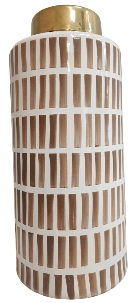 13" Tan Jar W/ Gold Lid