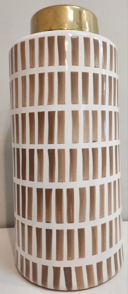 13" Tan Jar W/ Gold Lid