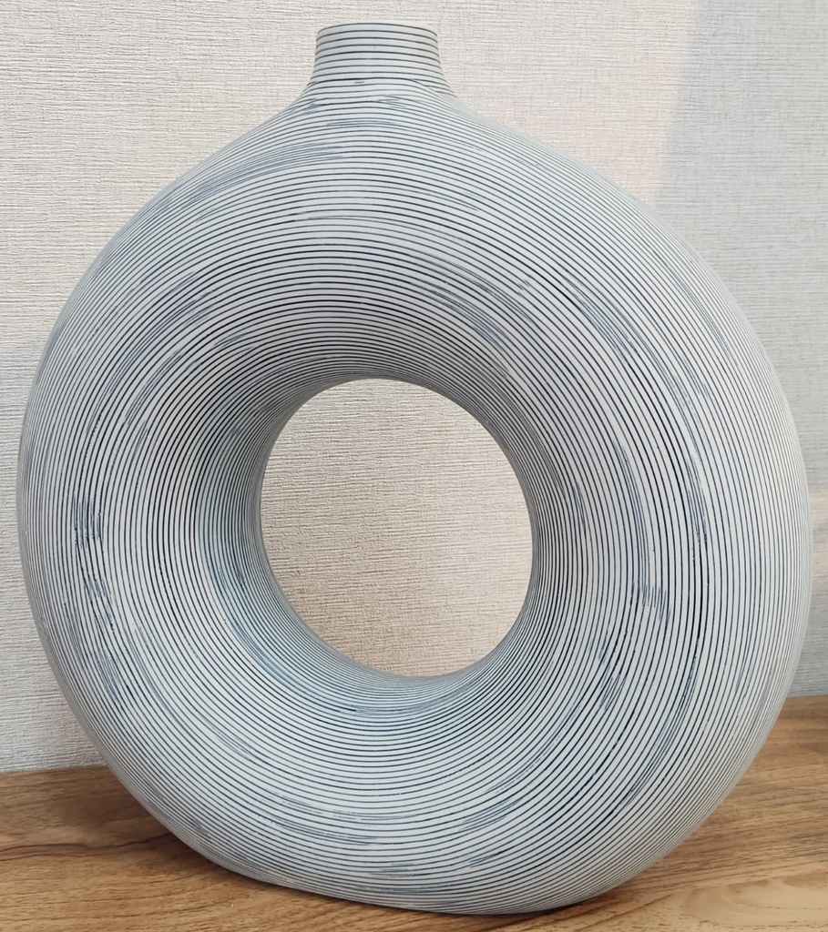 Blue and Ivory Stripped Round Vase  