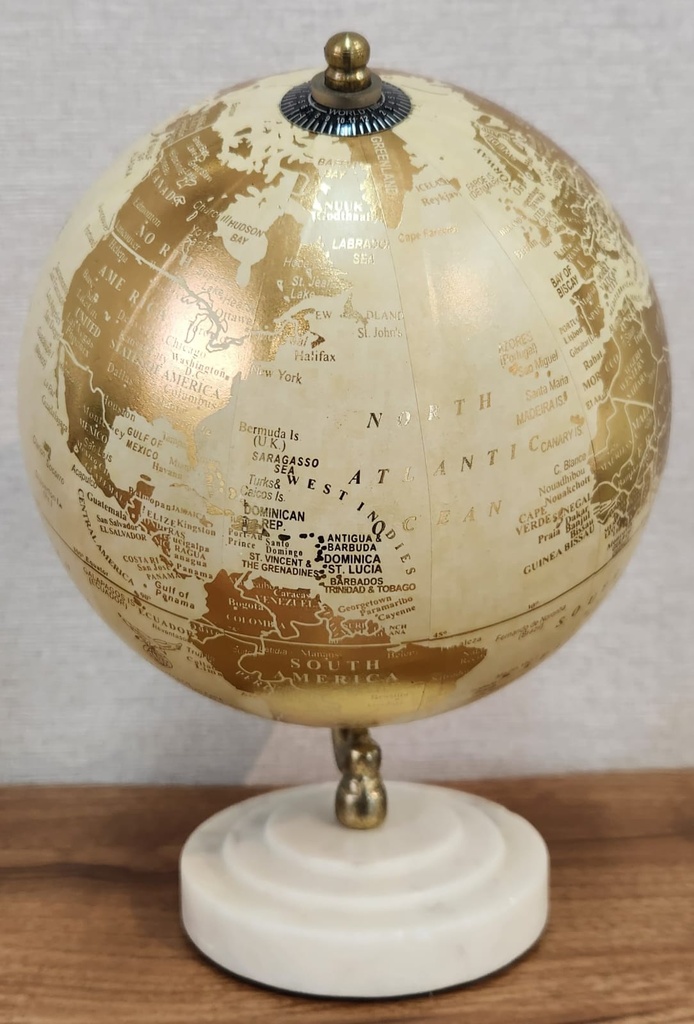 Cream & Gold Marble Base Tabletop Globe  