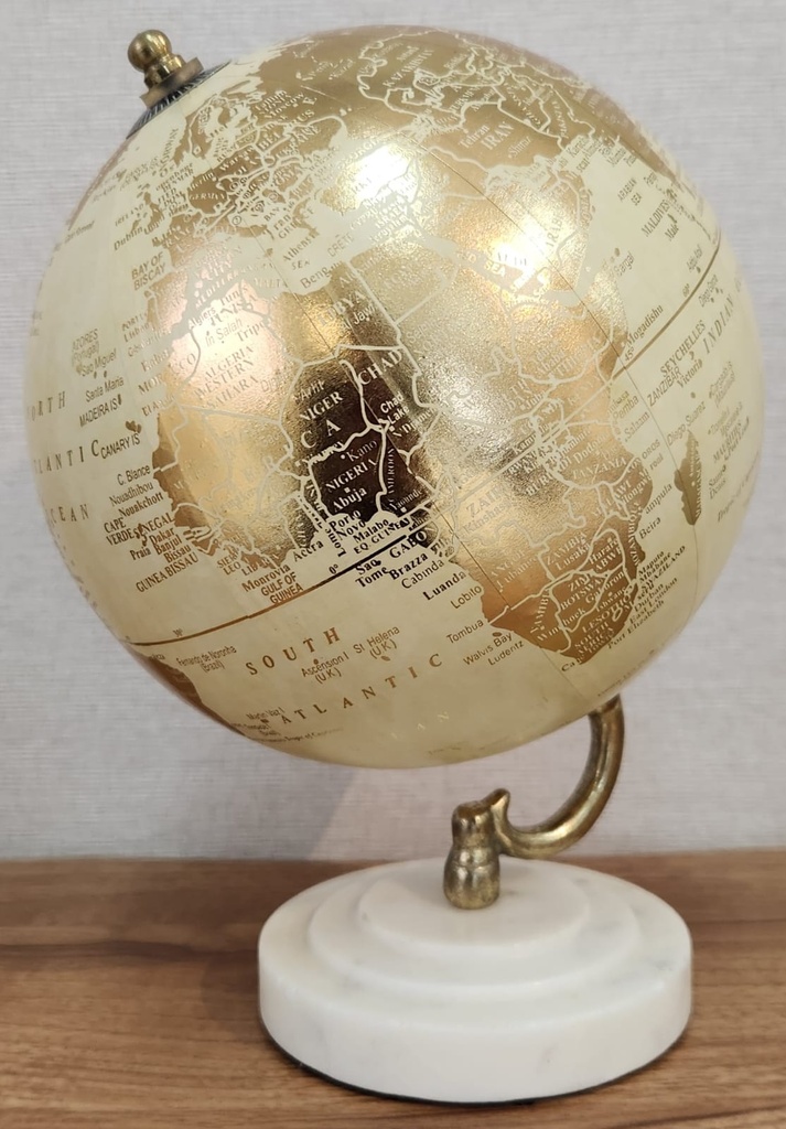 Cream & Gold Marble Base Tabletop Globe  