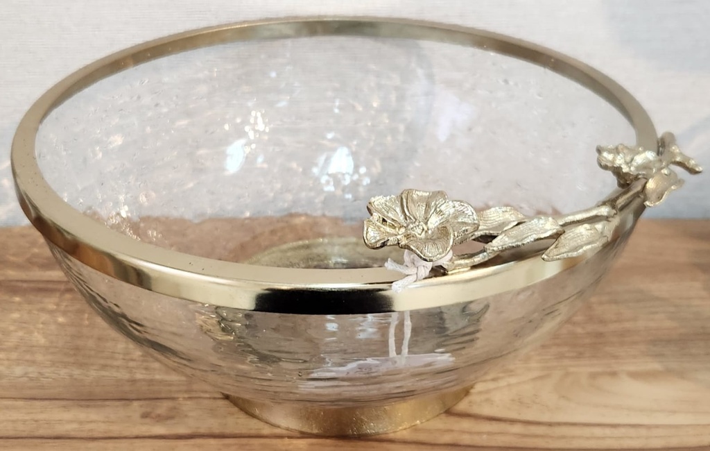Floral Gold Rim Glass Bowl-Large  