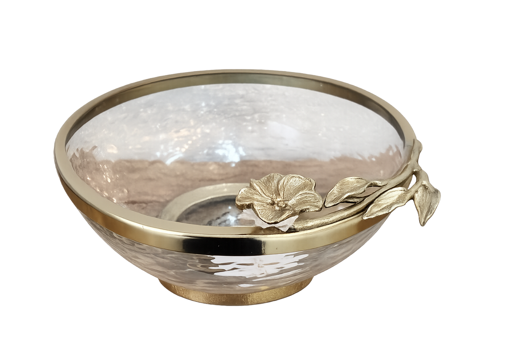 Floral Gold Rim Glass Bowl-Medium
