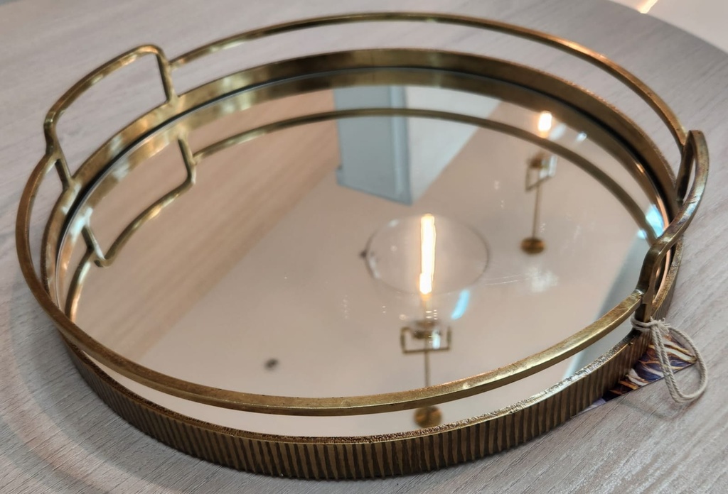 Gold Spaced Handle Circular Mirrored Tray  