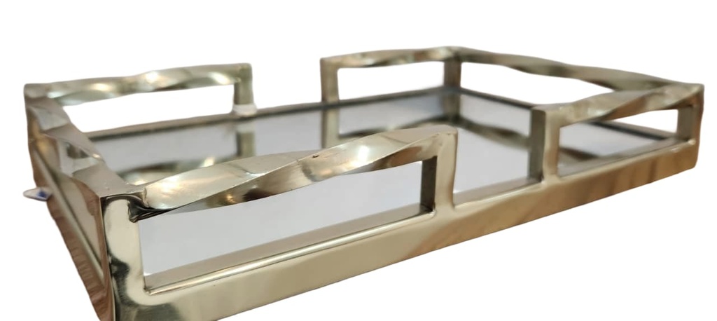 Gold-Handled Mirrored  Rectangular Tray (SM) 