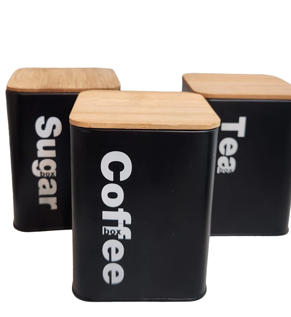 3 PC Bamboo Lid Storage Box (Sugar, Tea Coffee)