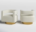 Ivory Velvet Swivel Accent Chair W/ Gold Base