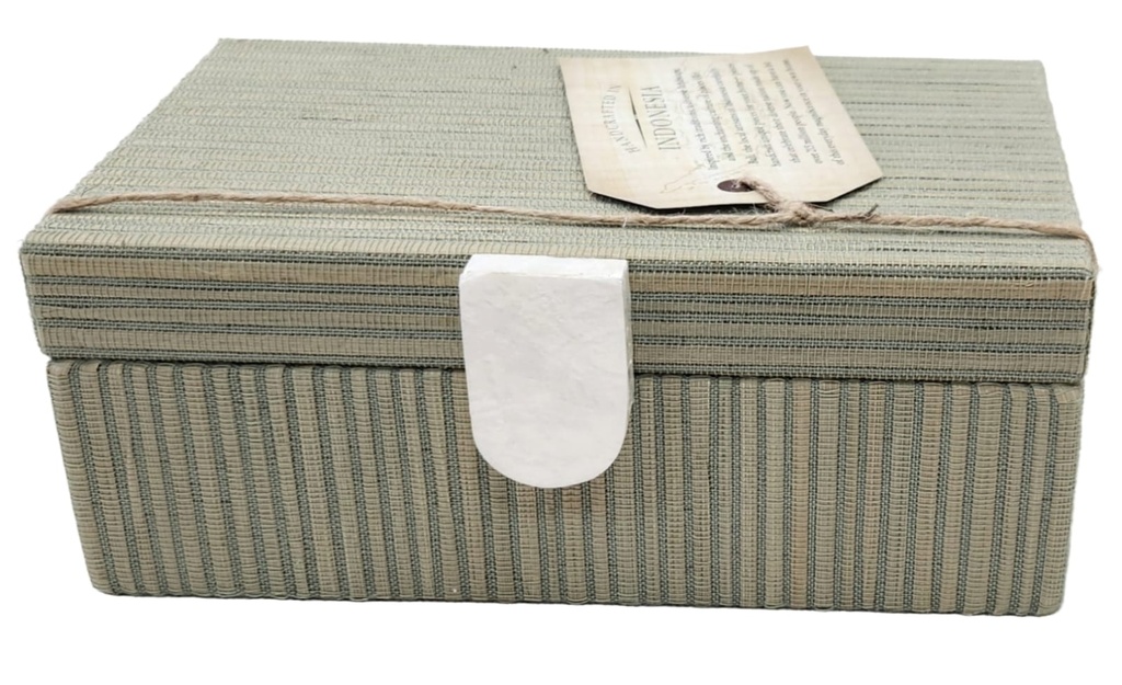 Green and Gold Fabric Box With White Handle  