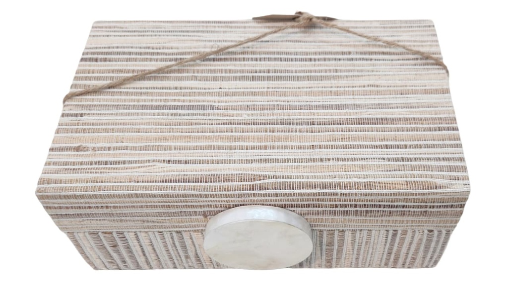 Brown and White Fabric Box With White Handle-Lg