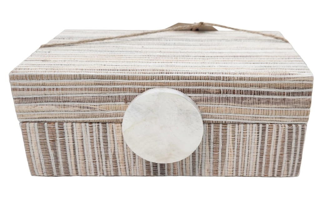 Brown and White Fabric Box With White Handle-Sm  