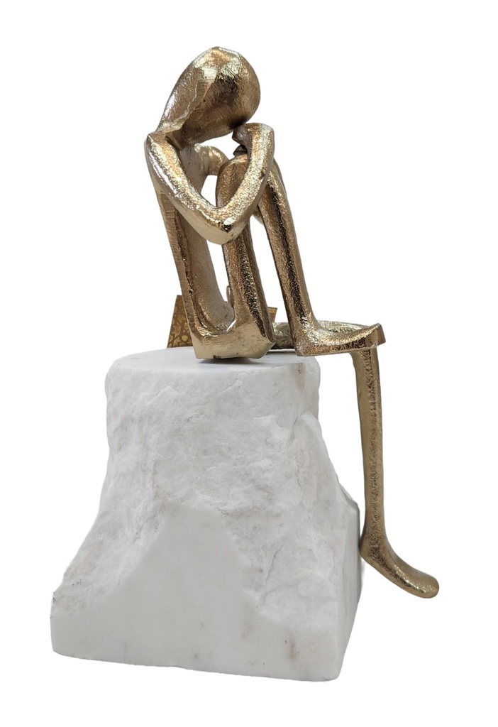Gold Sitting Man on White Stone 